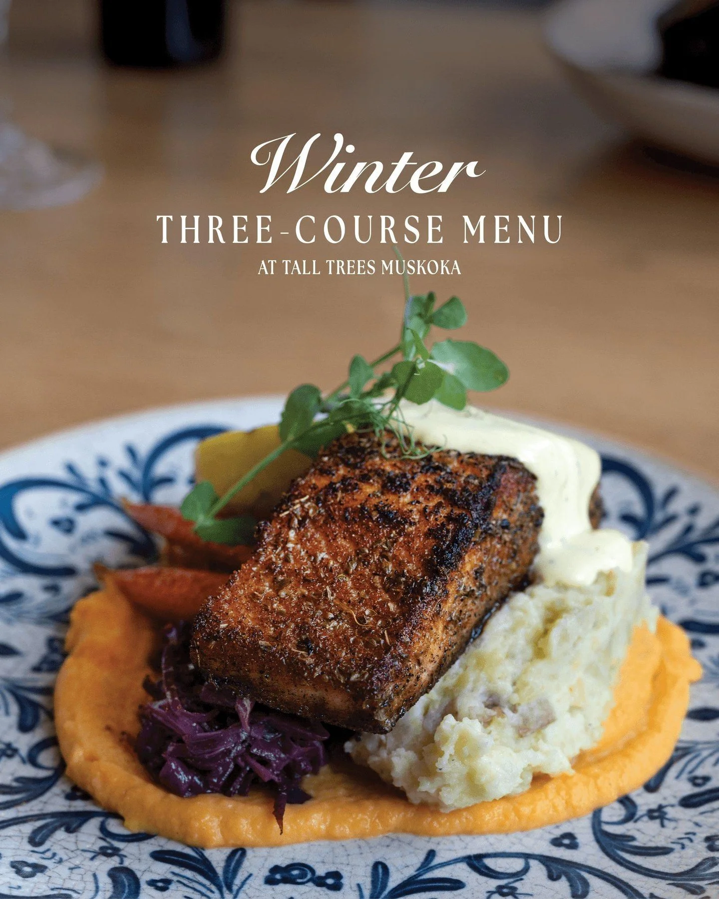 Indulge in the rich, smoky notes of our Blackened Salmon, complemented by creamy b&eacute;arnaise, garlic mashed potatoes and fresh seasonal veggies when you dine from the Winter Three-Course Menu. 

Begin your meal with a refreshing Baby Green Salad