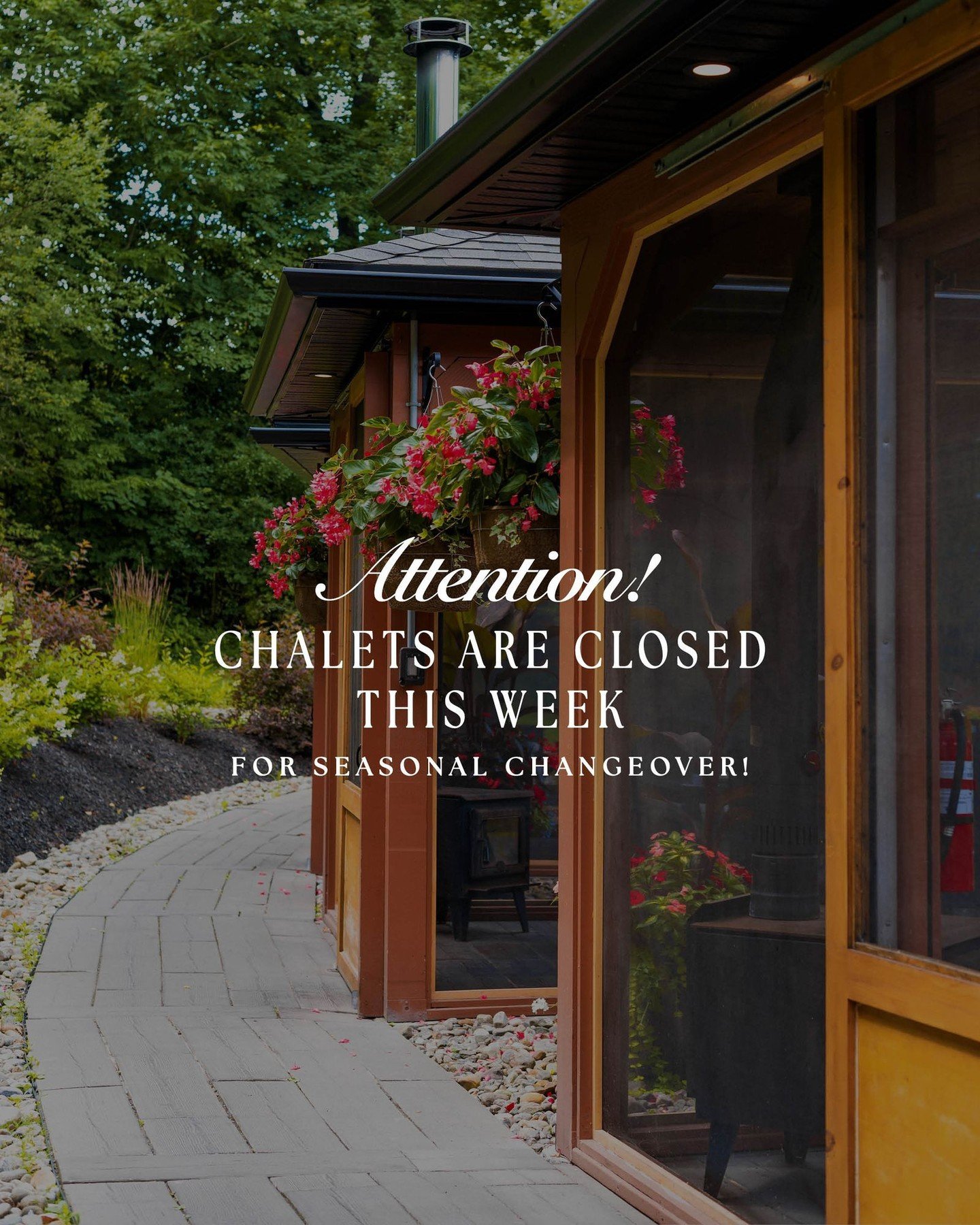 It&rsquo;s that time of year again&mdash;time to switch over our winter chalets to our summer gazebos! 

Our chalets will be closed this week as we complete the changeover, but don&rsquo;t worry, they will be ready to go for the Saturday of the long 