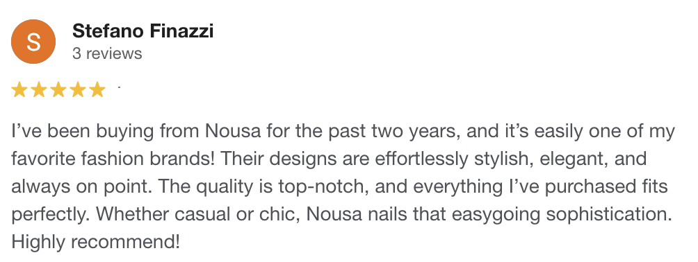 Customer review of Nousa womenswear appreciating design, details and versatility