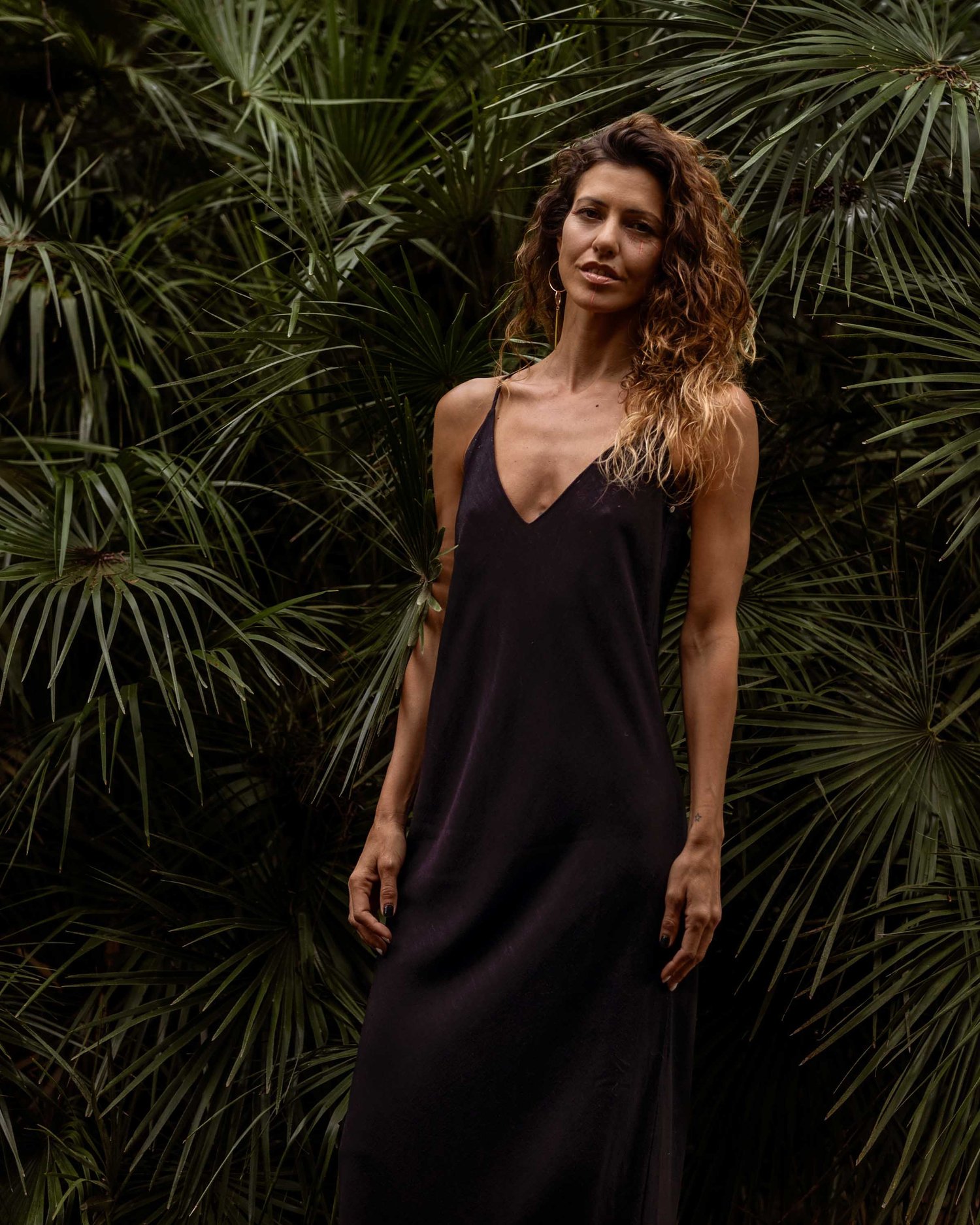 LISA SLIP DRESS Black SAND  NOUSA | Artisanal Clothing for Travel & Conscious Living
