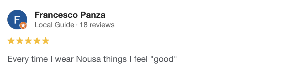 Long-term customer review recommending Nousa sustainable resortwear collections