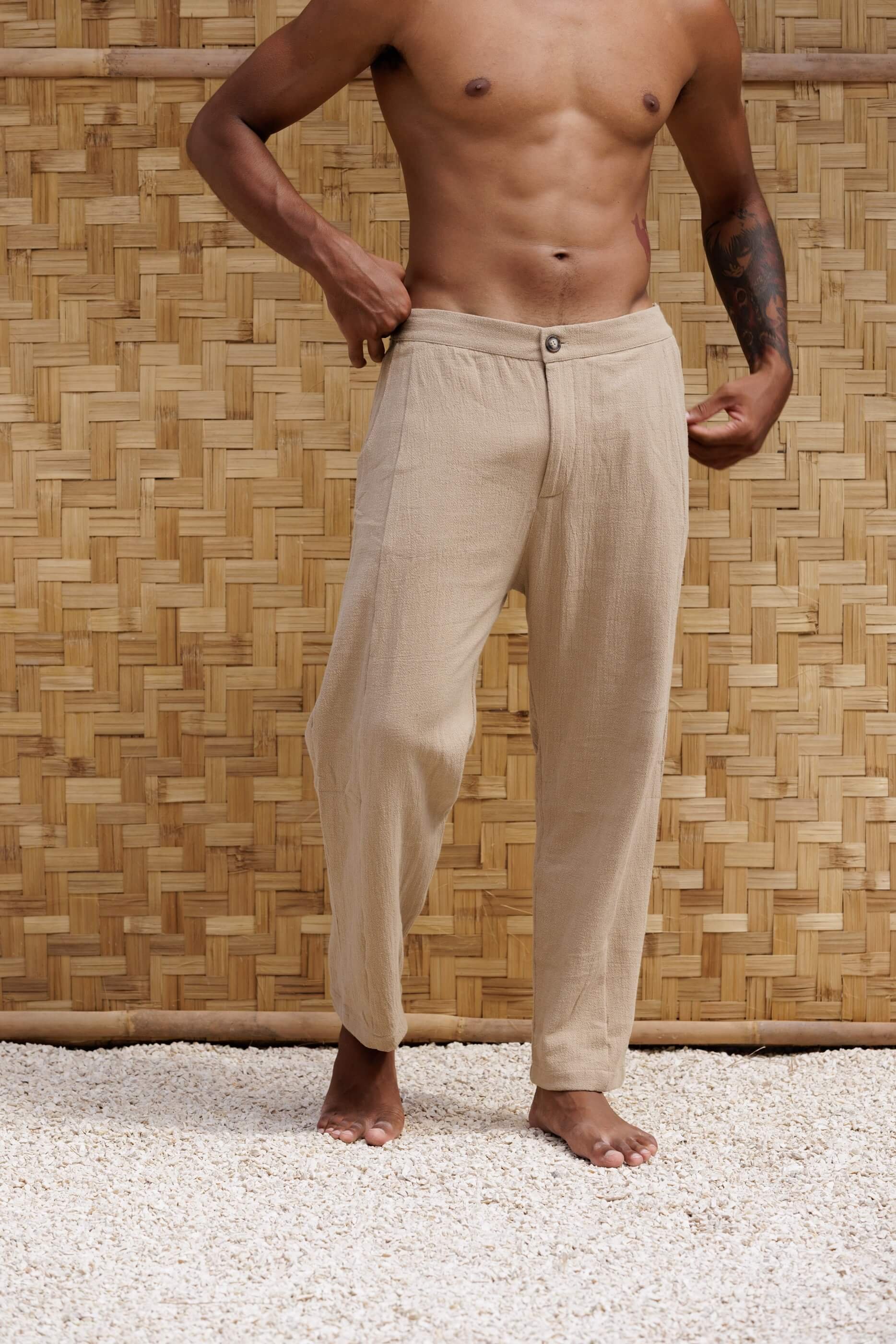 FIGUERAL STRUCTURED COTTON TROUSERS — SAND DUNE