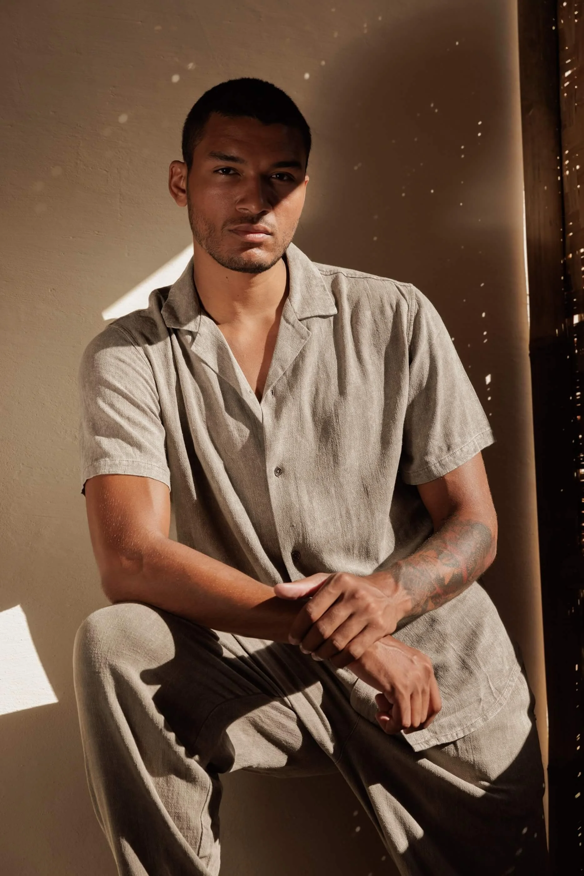 JOSEP SHORT SLEEVE LINEN SHIRT — OCEAN STONE