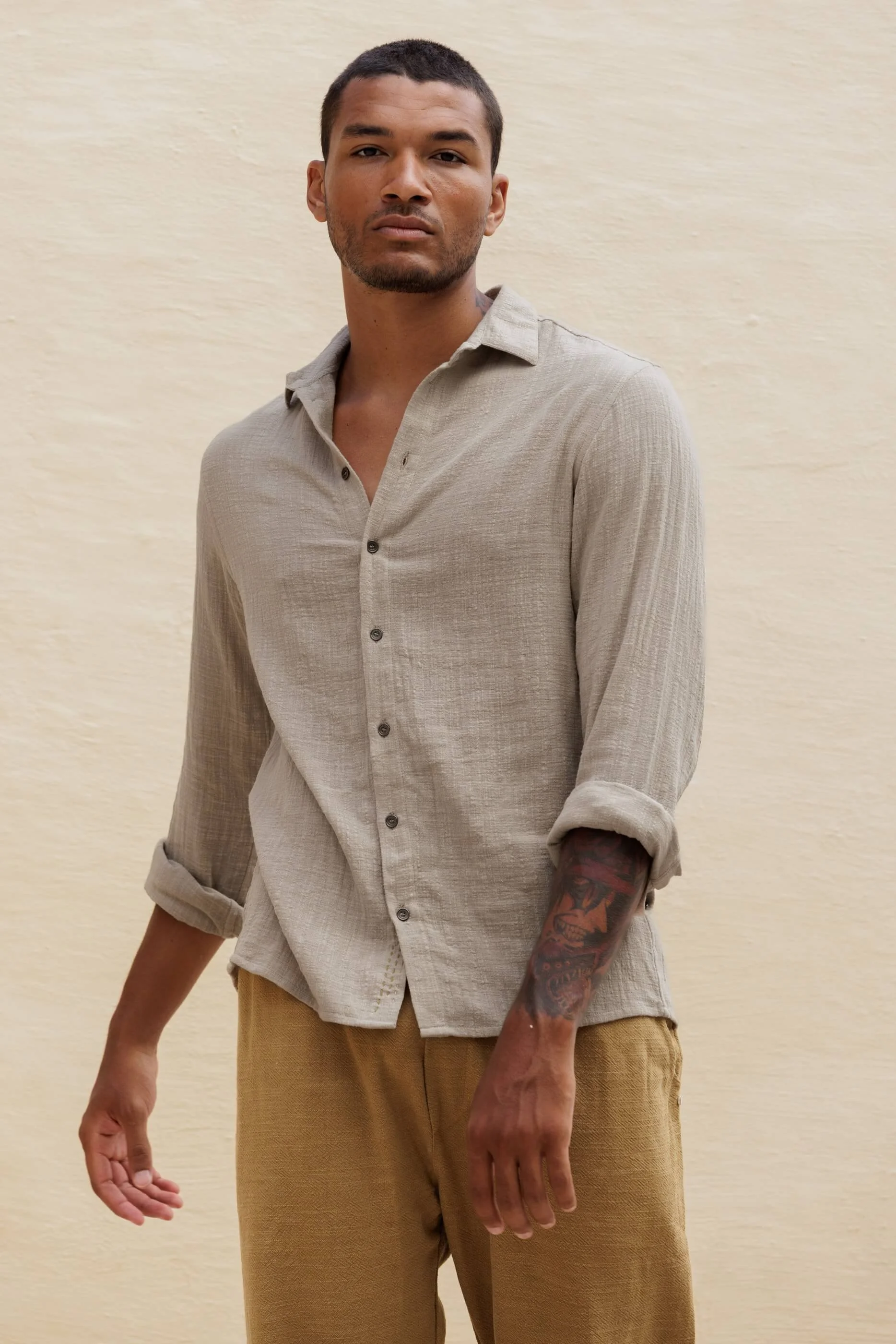 MATEU COTTON GAUZE SHIRT — SAHARA