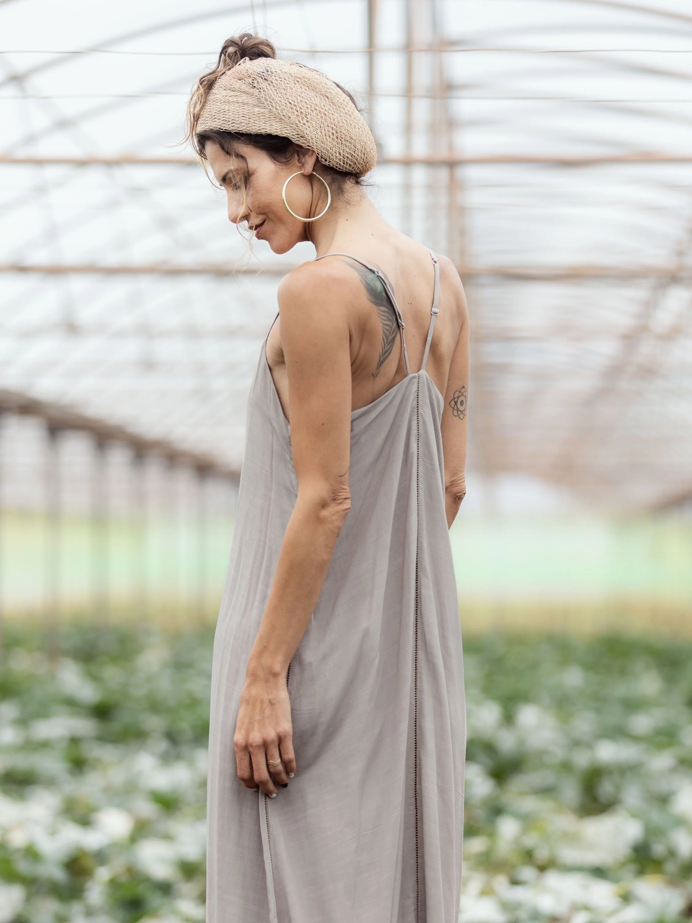 Women resortwear in natural hand dyed fabrics.