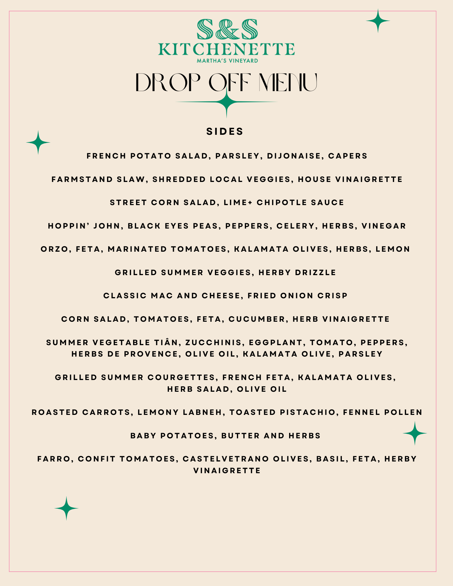 Drop Off Menu — S&S Kitchenette