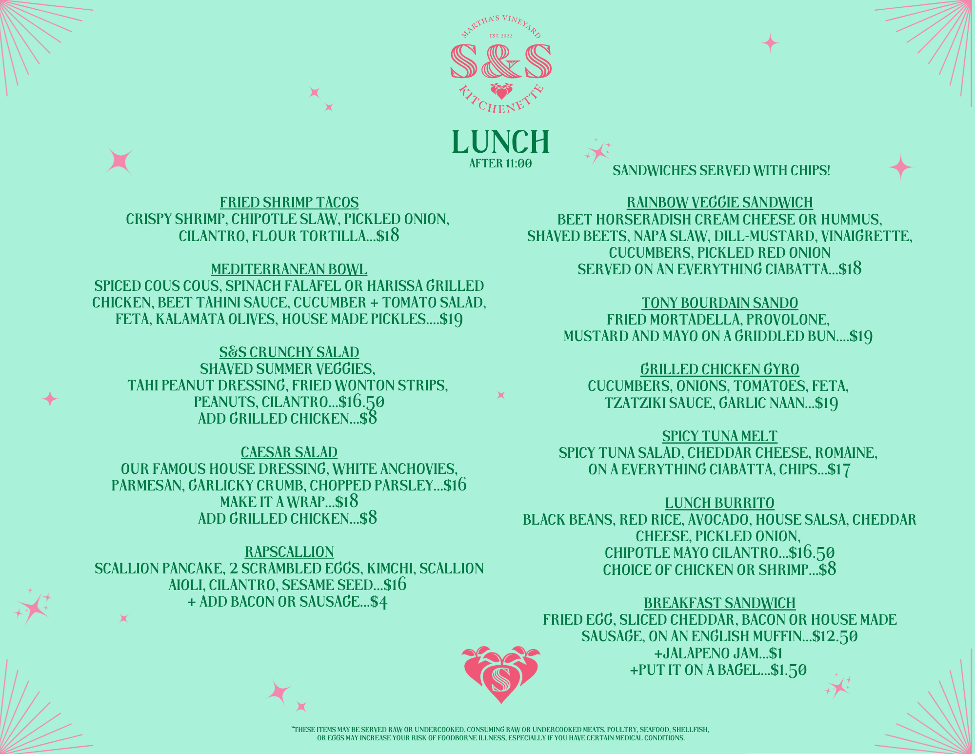 breakfast lunch menu — S&S Kitchenette