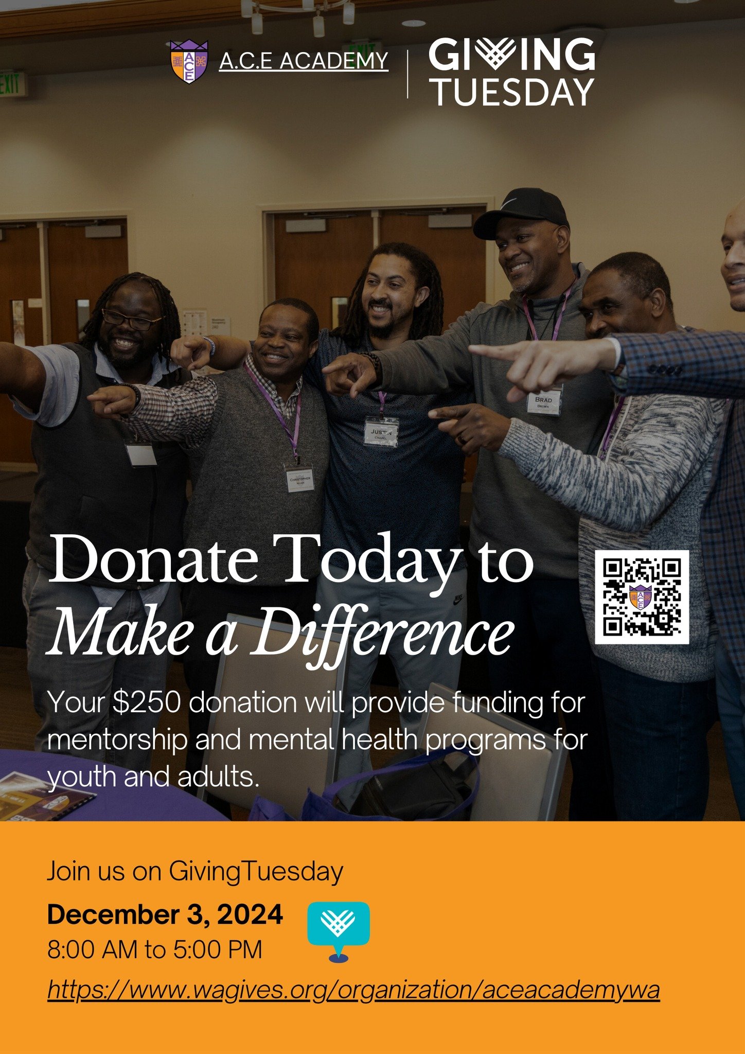 GivingTuesday Donations are open until the end of the TODAY

As we celebrate the season of giving, let&rsquo;s remember the power of community and generosity. Your donation to ACE Academy can help us:
🌟 Provide critical resources for young Black men