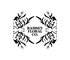 Logo for Ramsey Floral Co. featuring four stylized roses with leaves around the company name.