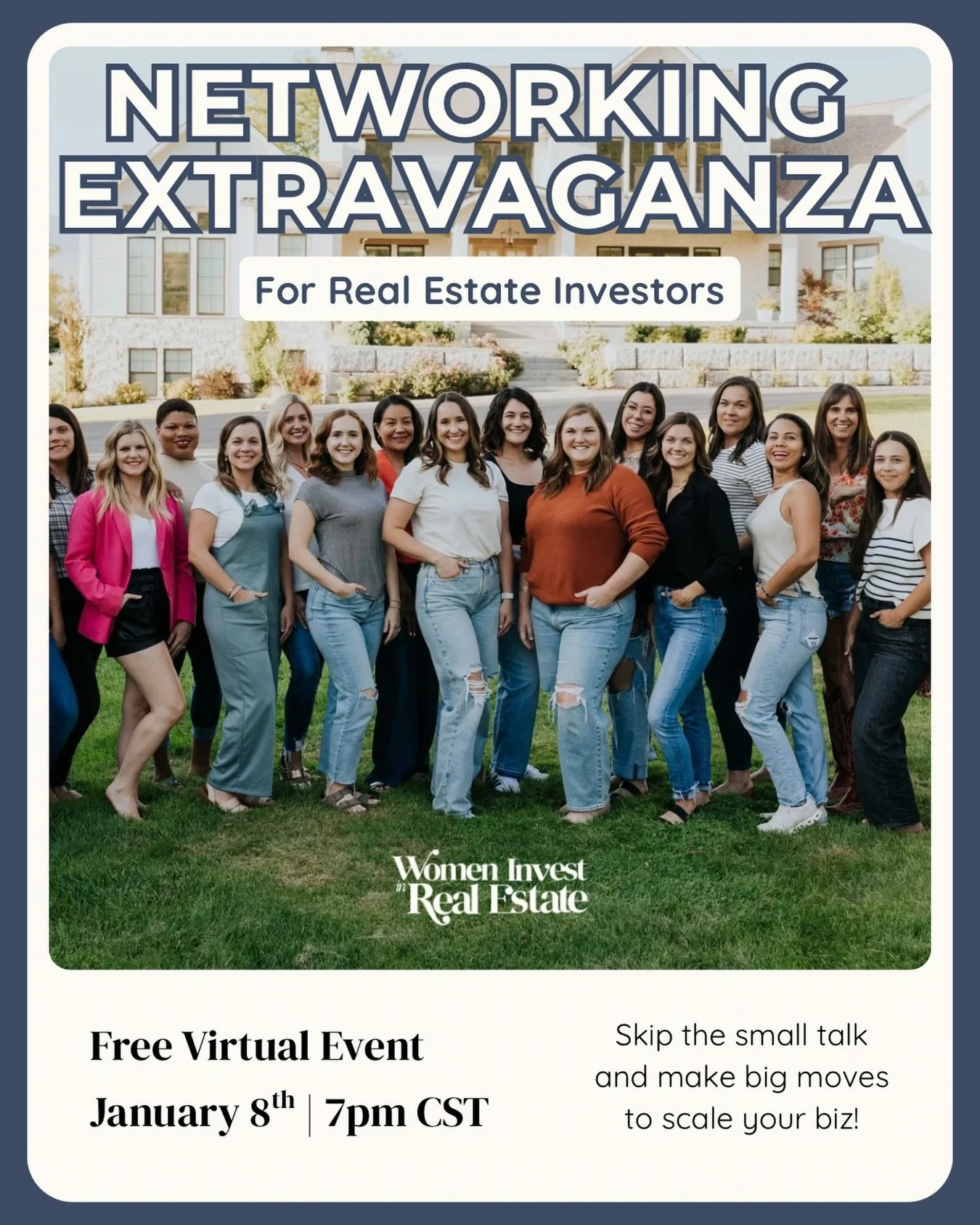 Connect with women real estate investors who are at the same stage as you and leave self-doubt at the door.

Join us for the WIIRE Networking Extravaganza, a free virtual event where mid-level investors (3&ndash;5 doors) break into small groups to:

