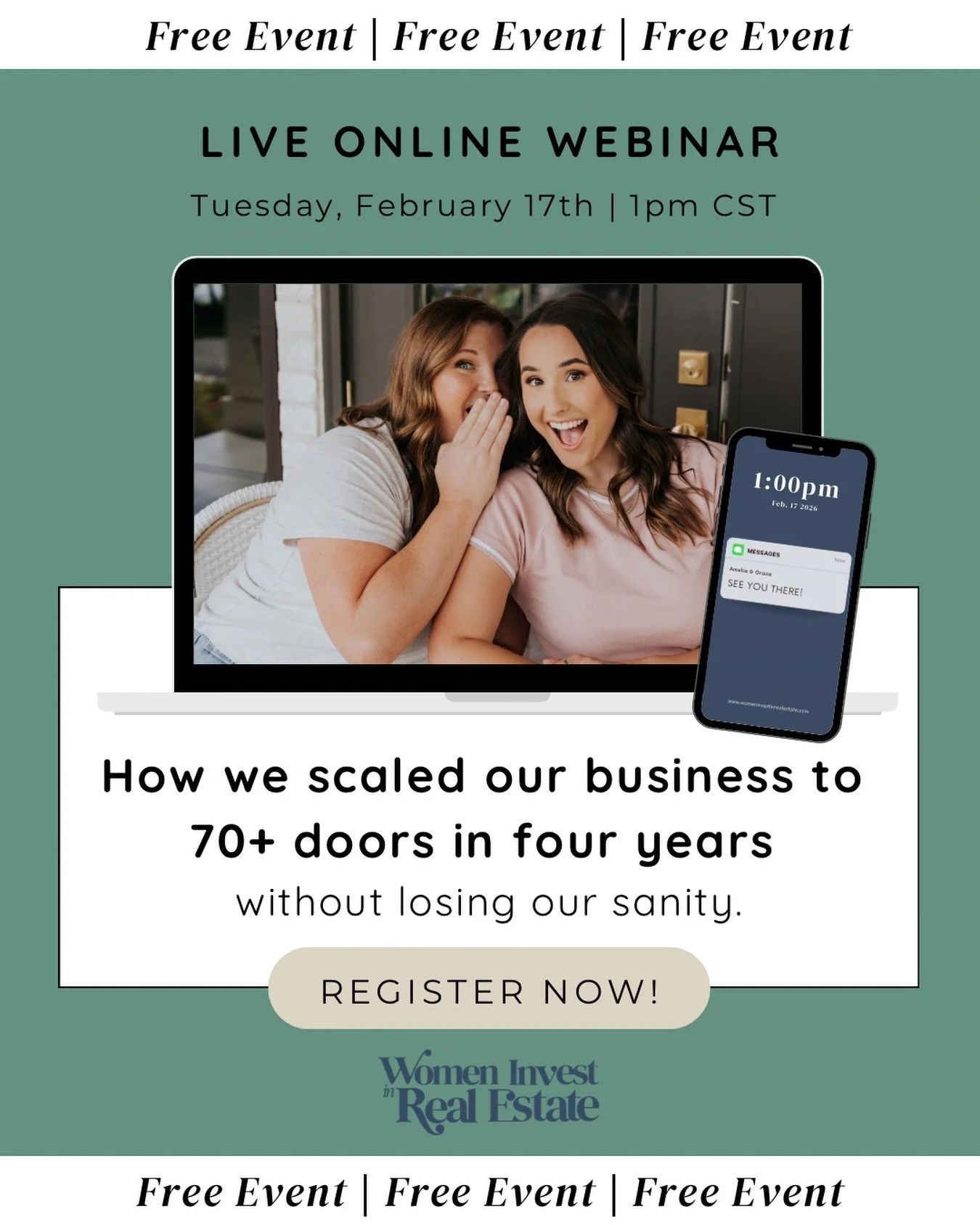 In just 4 years, we scaled to 70+ doors, and somewhere along the way we cracked the code on how to do it without losing our sanity.

Join our free virtual meet up on February 17th @ 1 PM CST to learn how.

During this event, we&rsquo;ll discuss:

✅ H
