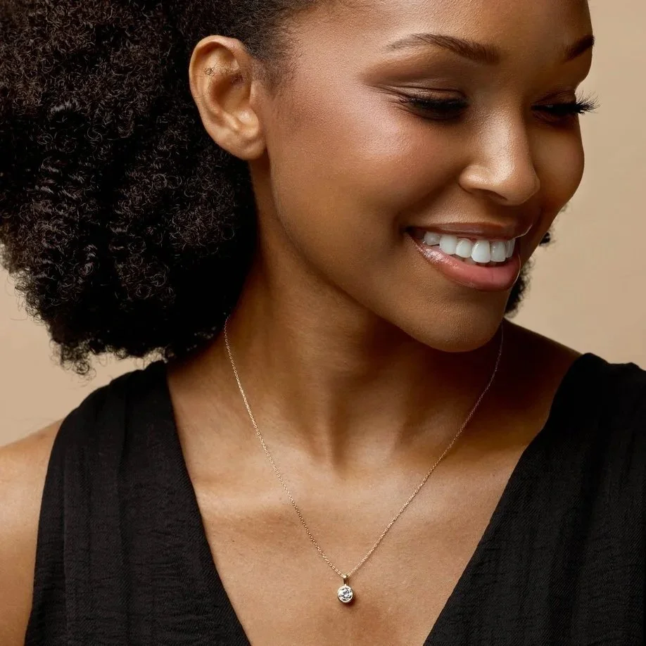 14K Yellow Gold Natural Diamond Bezel-Set Solitaire Necklace