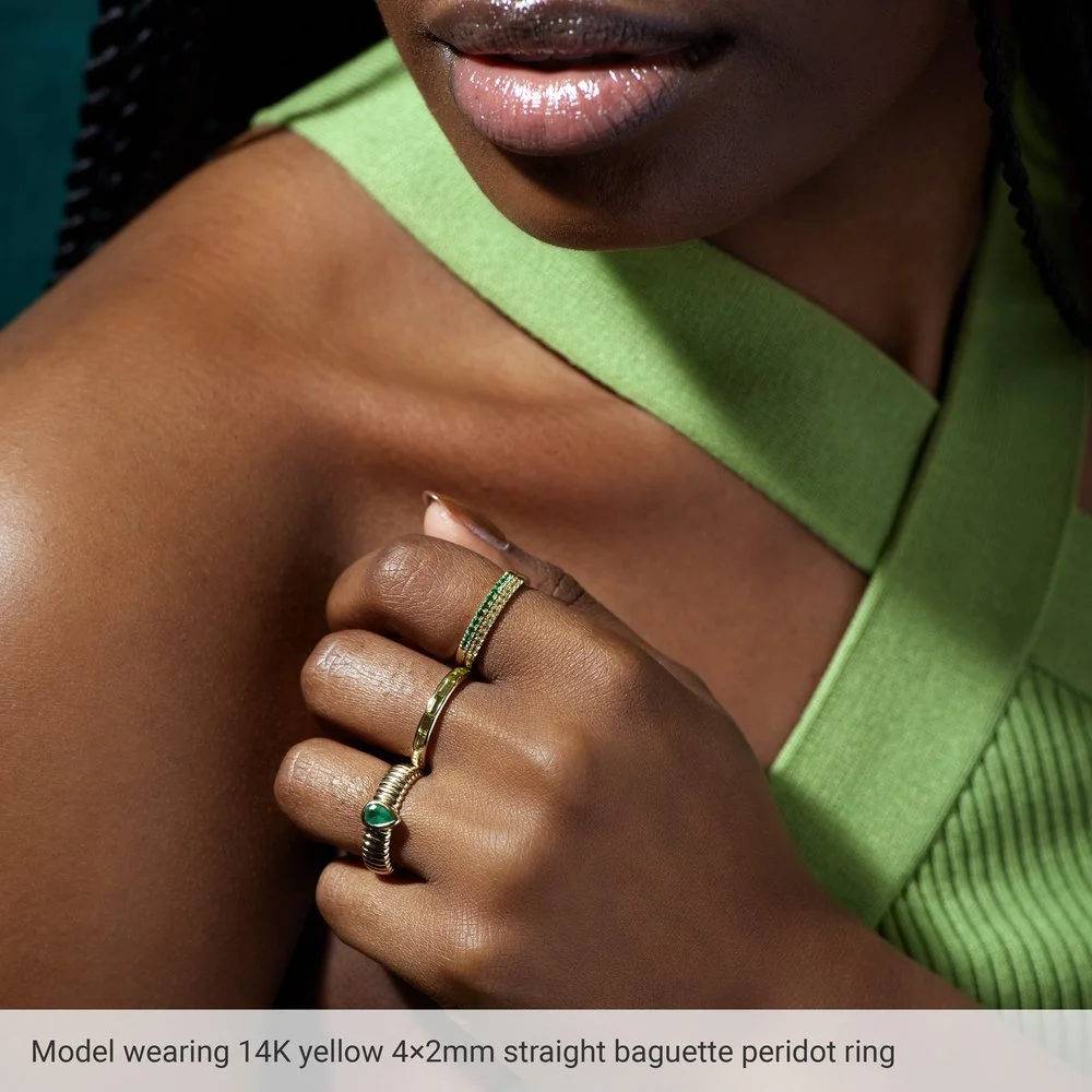 14K Gold Gemstone Baguette Stackable Ring (Five Colors)