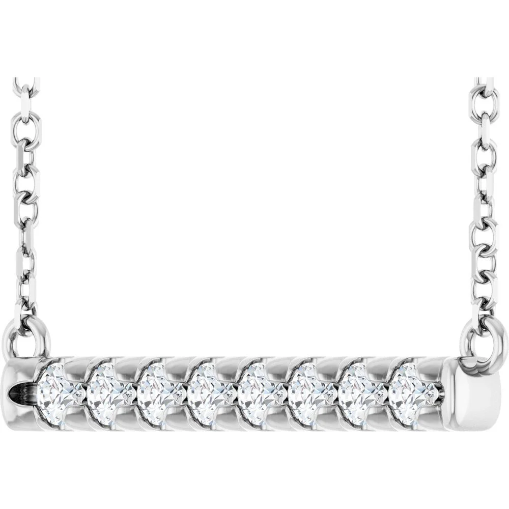 14K White Gold Natural Diamond French-Set Bar Necklace