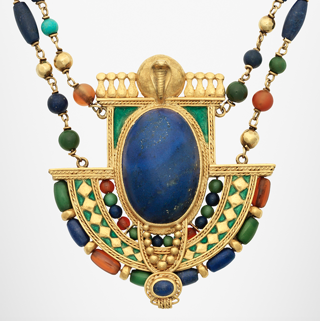 Egyptian Revival Gold Rope Necklace with Topaz