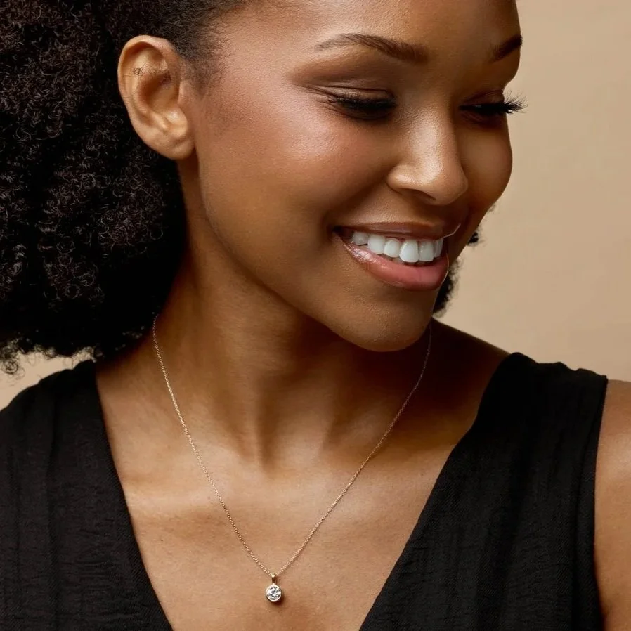 14K White Gold Natural Diamond Bezel-Set Solitaire Necklace