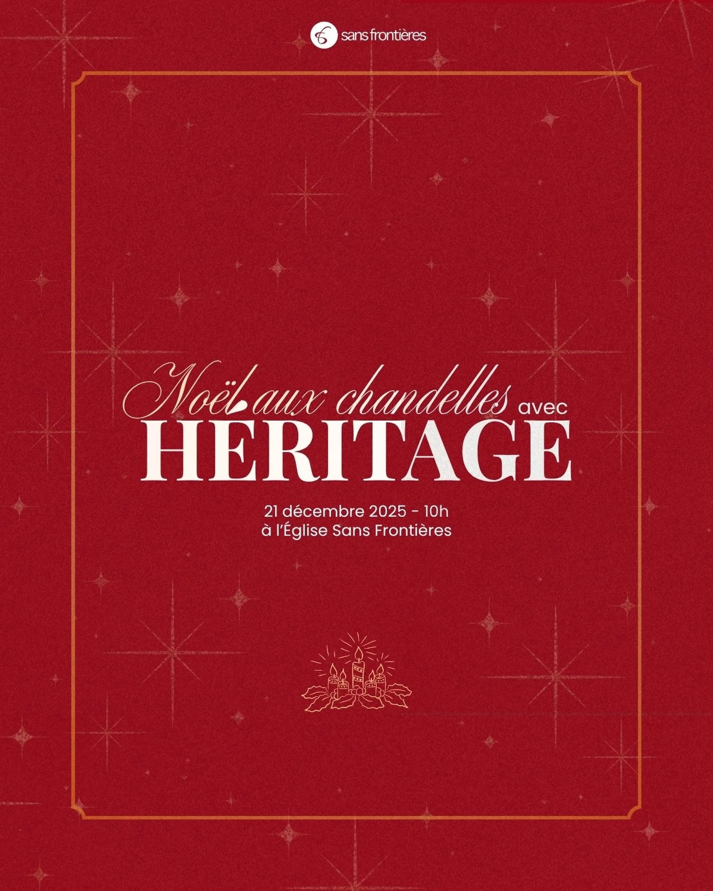 NO&Euml;L AUX CHANDELLES✨
Cette ann&eacute;e, notre No&euml;l aux chandelles sera encore bien sp&eacute;cial ! Nous aurons la joie d&rsquo;accueillir le groupe H&eacute;ritage pour une matin&eacute;e de No&euml;l remplie de musique, de chants inspira