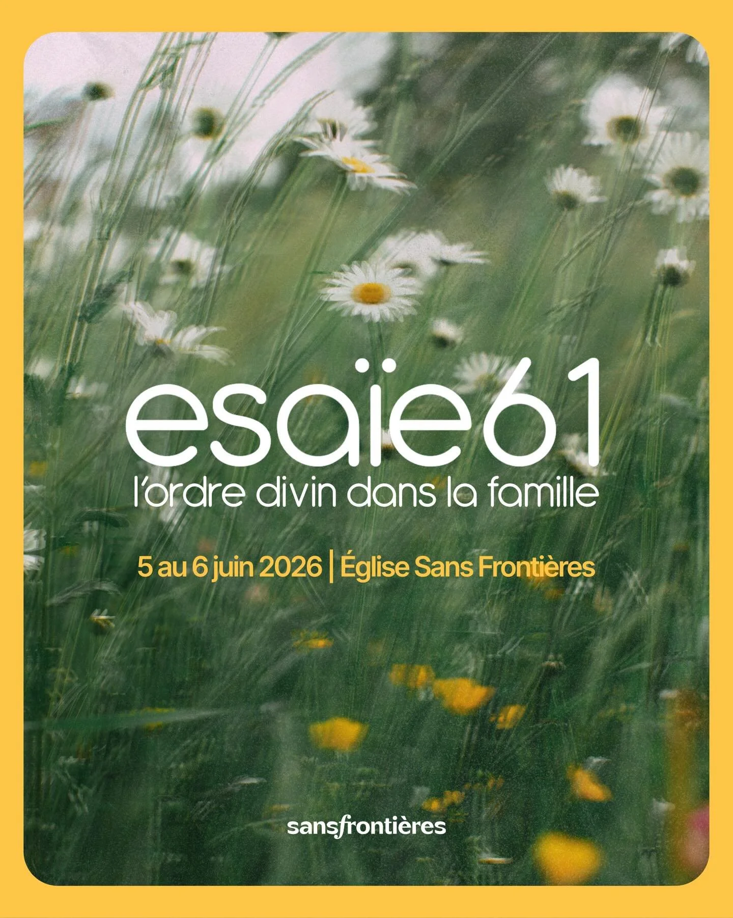 &Eacute;sa&iuml;e 61 est de retour🔥
Une nouvelle &eacute;dition centr&eacute;e sur l&rsquo;ordre divin dans la famille.
Julien &amp; Sandra Dubi seront avec nous pour t&rsquo;&eacute;quiper &agrave; b&acirc;tir des familles saines et solides.
Ne man