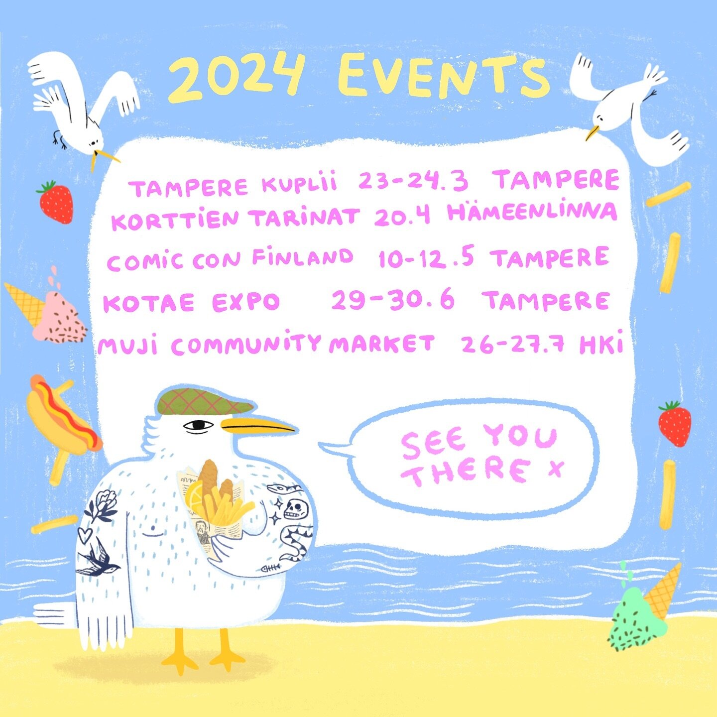 ✨Tampere Kuplii just added to my events schedule✨
✨
If you come to any of my events/pop ups then feel free to message me in advance about any requests/specific designs or products just to make sure I&rsquo;ll pack it with me to the event 😊

#illustr