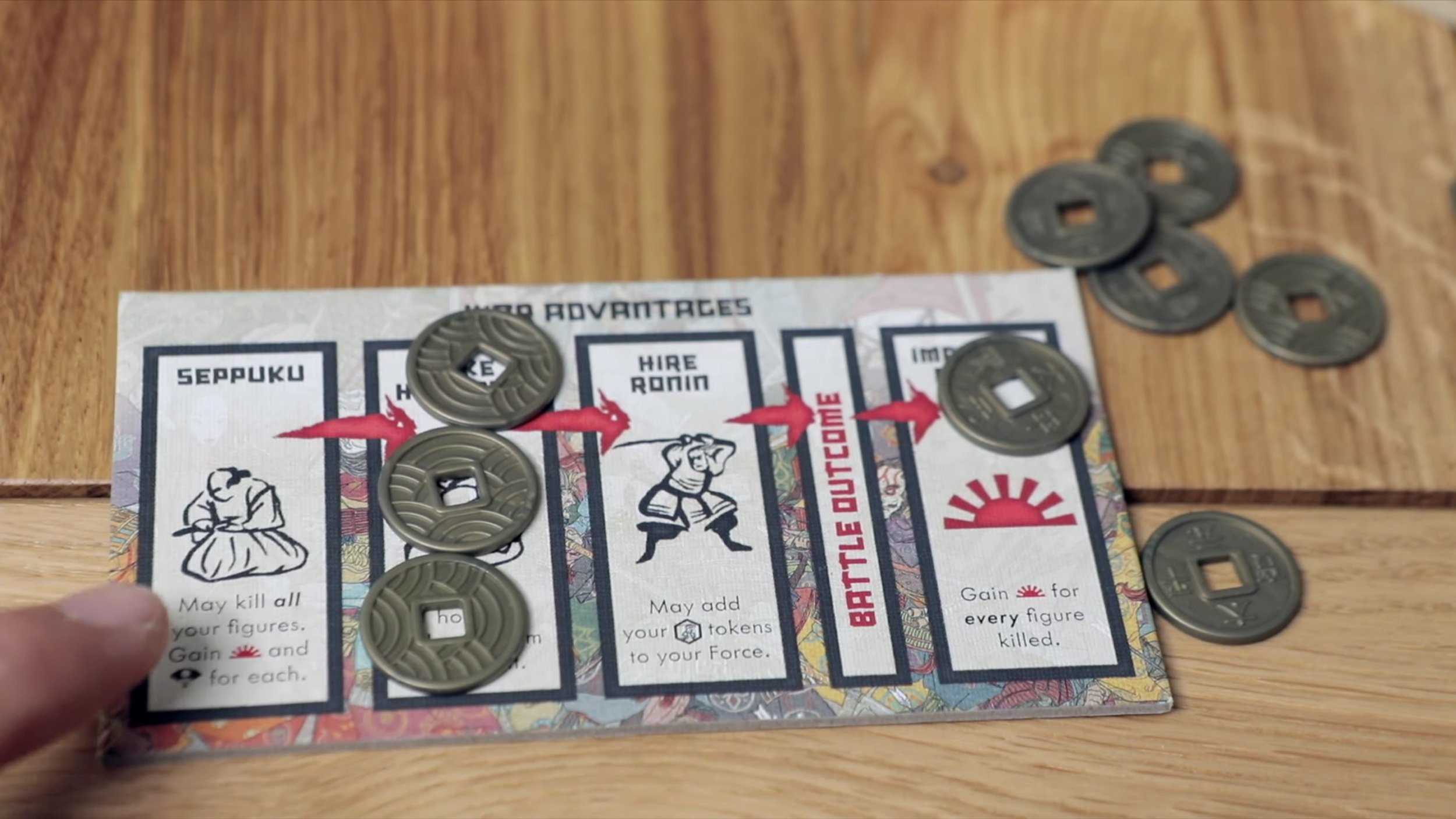 Use coins to blind bid in combat under 4 different bonuses!