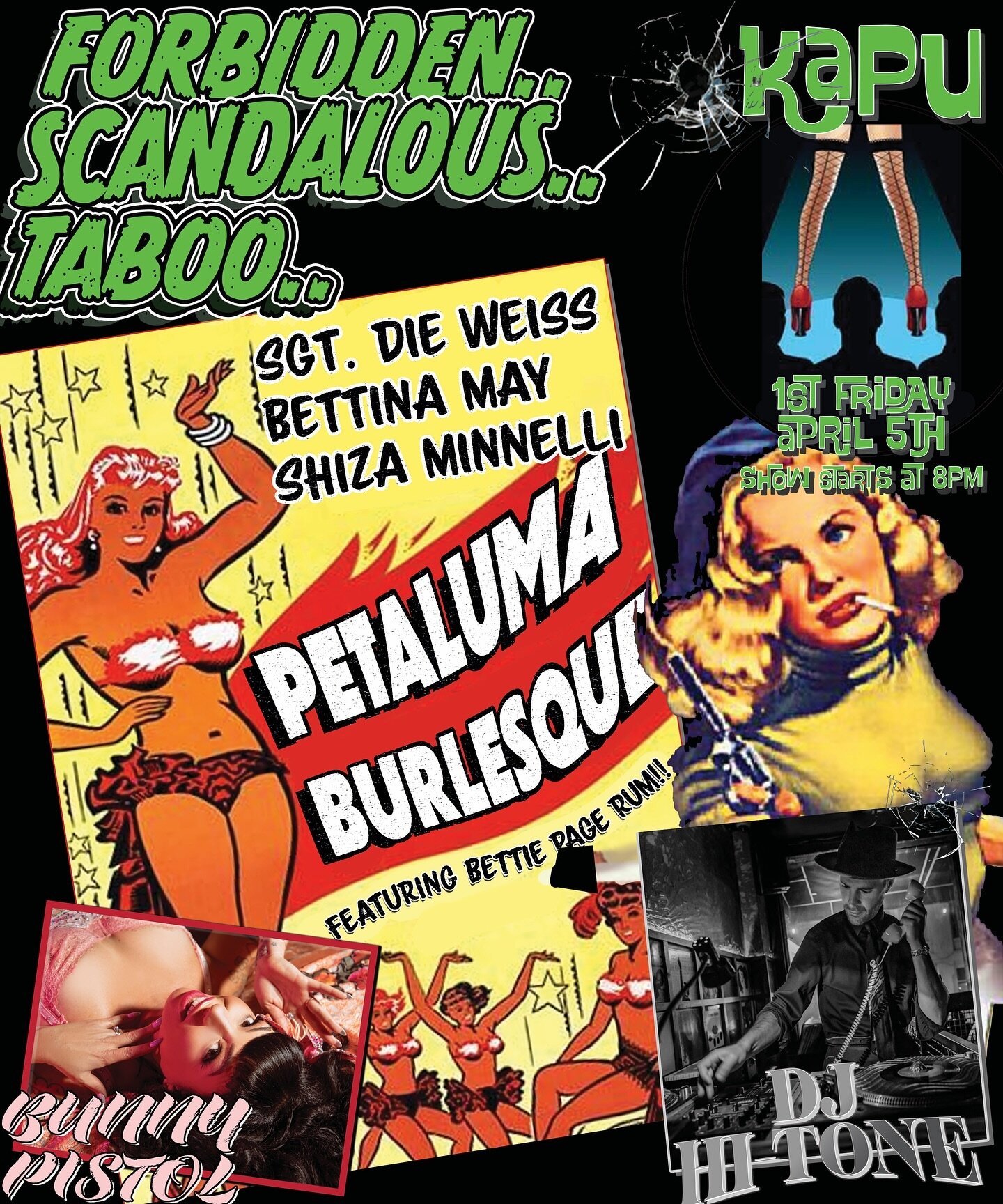 🗓️Mark your calendars!!🗓️ 

1st Fridays are rolling on and we&rsquo;re hosting our first burlesque show! 💃🏽 April 5th at 5pm!

We&rsquo;re so excited to bring @diewies @bettina_may @shizaminelly @bettiepagerum @bunnypistol to Petaluma! and of cou