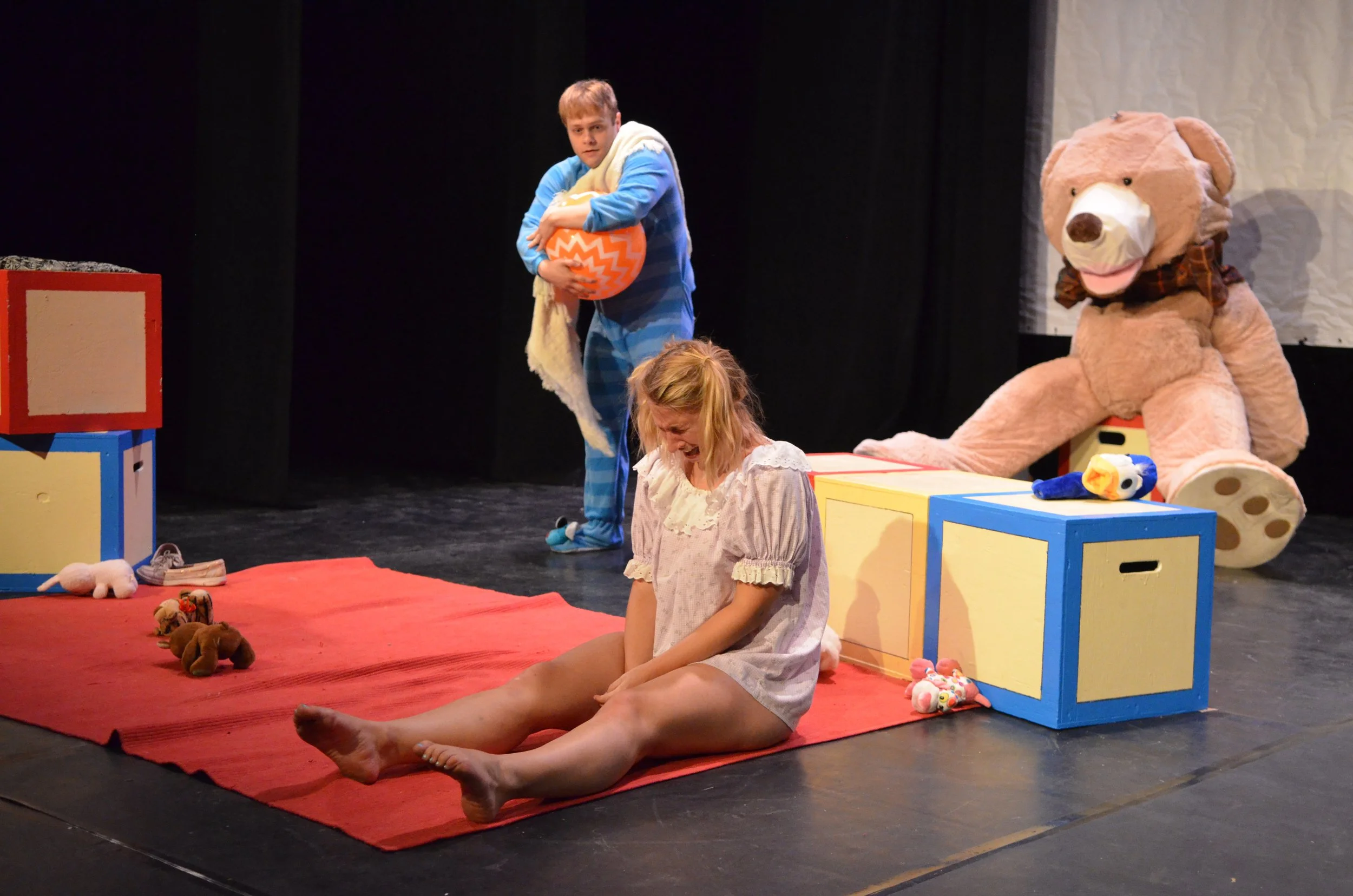 Brandon encounters Sandy (Lisa DeRoberts) who seems to also be an adult baby. [Photo by Jeff Burkle]