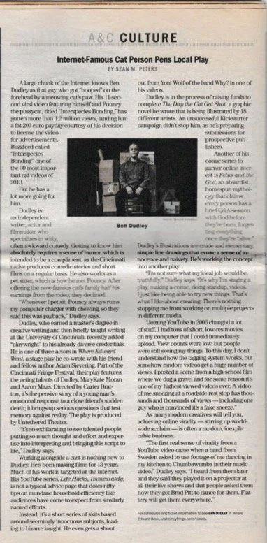 A 2014 article on the play (which also mentions The Day the Cat Got Shot). Click the image to read the article.