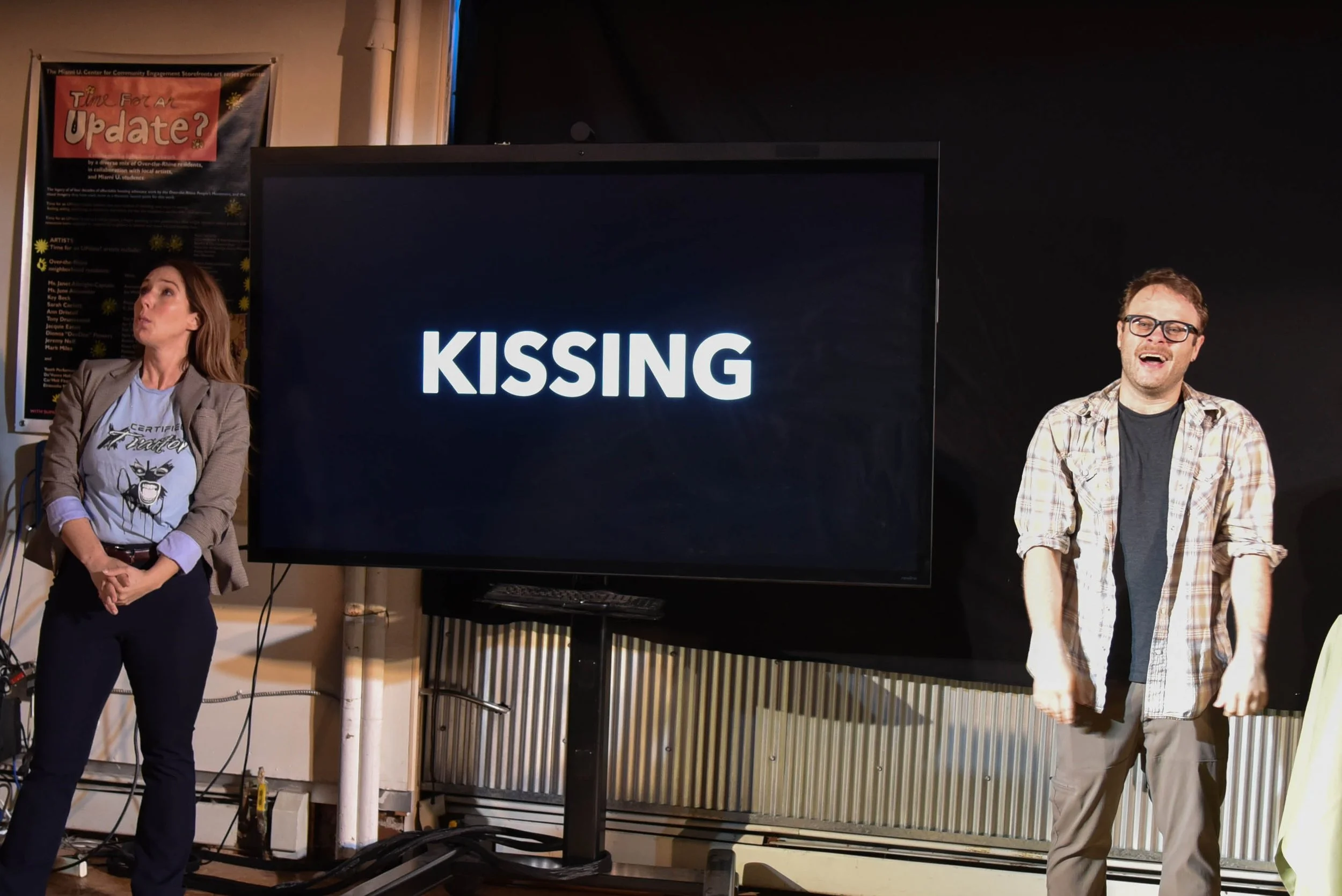 Begrudgingly, Ben and Liz admit that kissing can be an art. (Photo by Jeff Burkle)