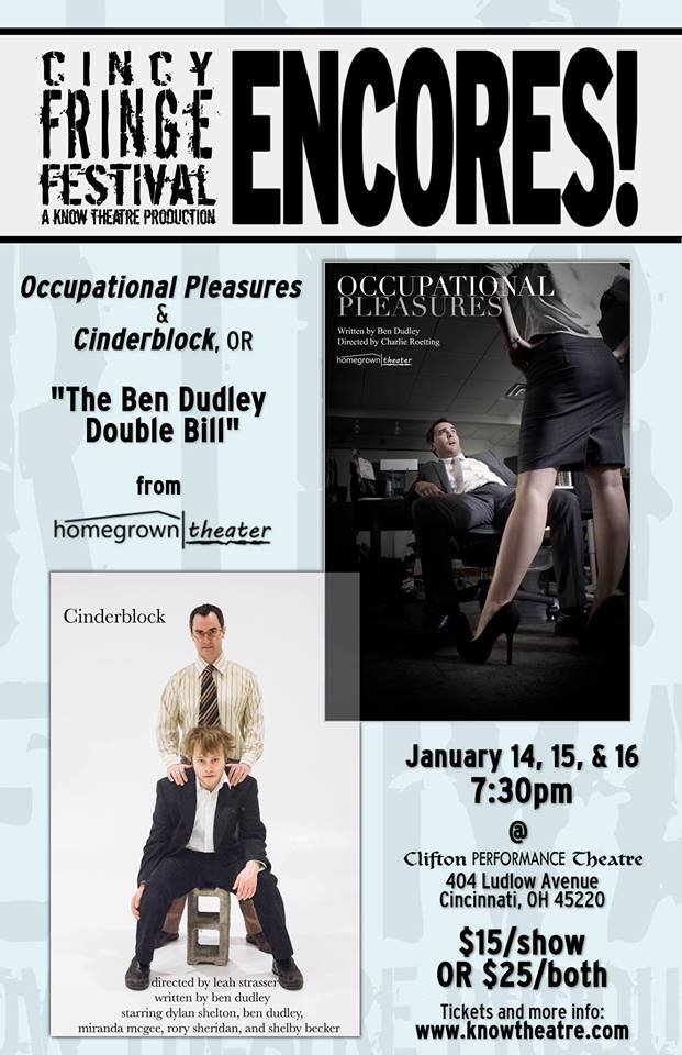 Poster advertising a double feature of OCCUPATIONAL PLEASURES and CINDERBLOCK in 2016.
