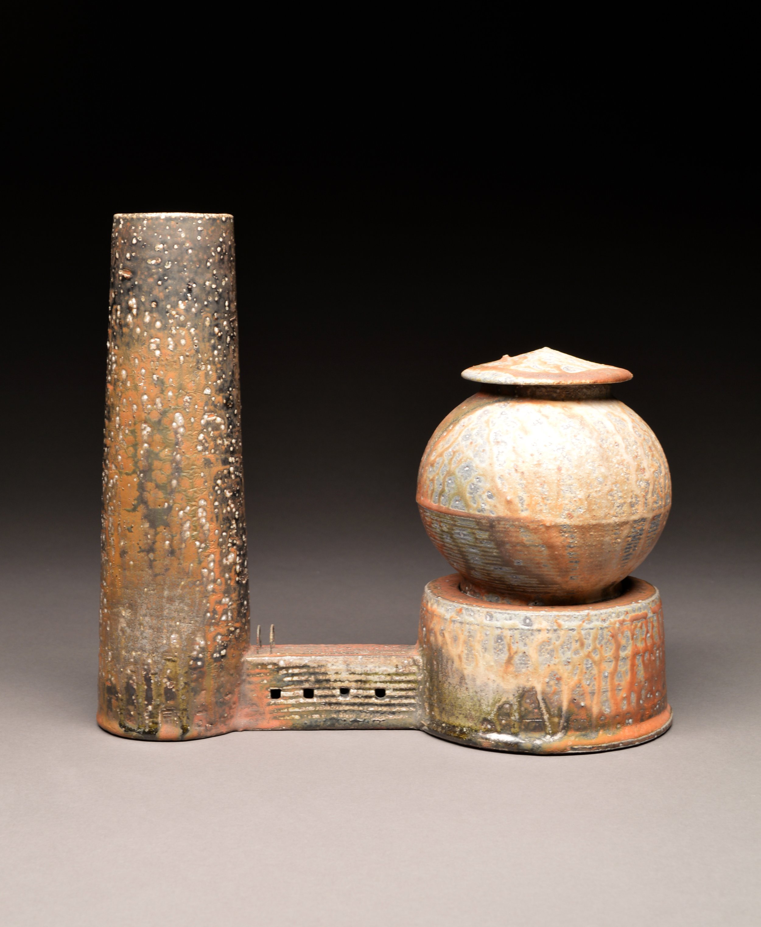 Stephen Heywood - Lidded Jar and Base with Smokestack Vase
