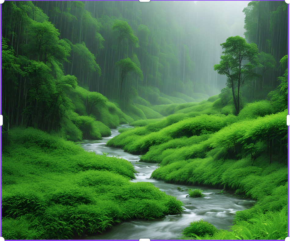 Sonic Myth original Water Park Loop lush green forest thin river leading to waterfall with slight fog