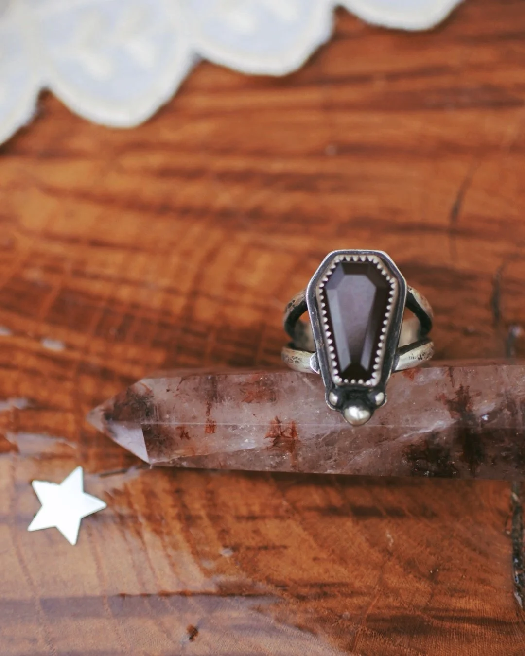 Brown Chalcedony Coffin Ring- Size 7.25