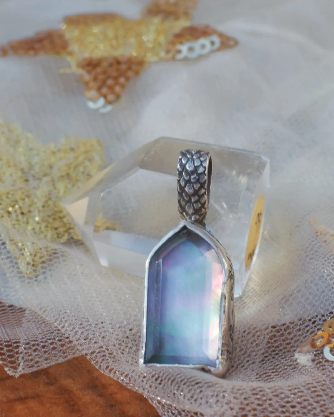 Mother of Pearl and Quartz Cathedral Pendant