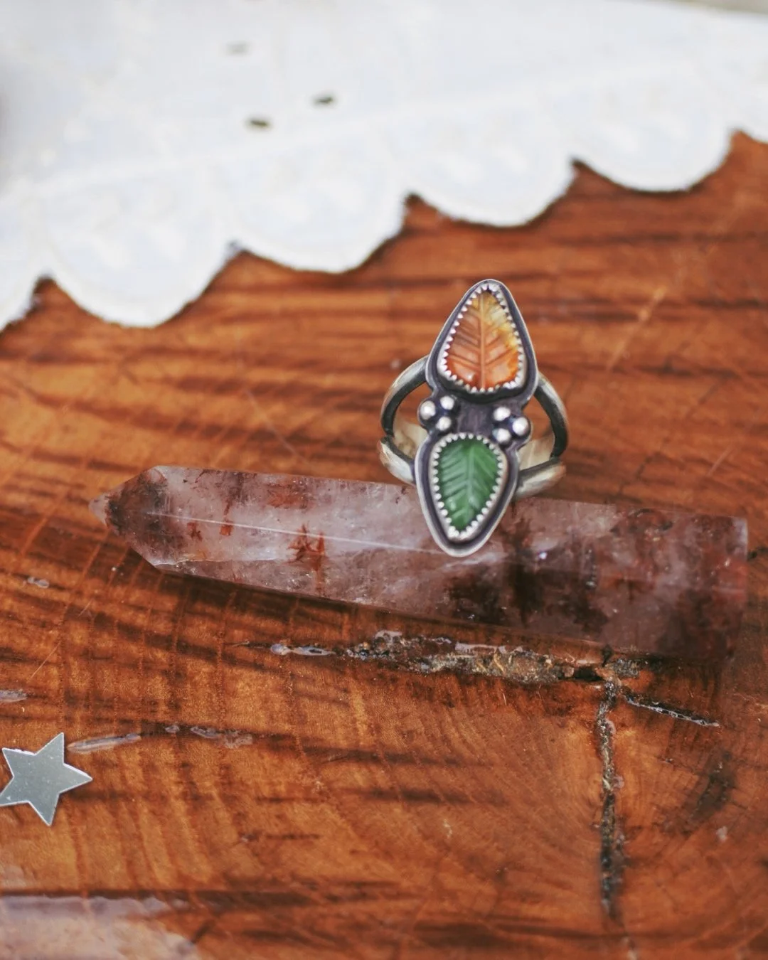 Citrine and Seroentine Leaf Ring- Size 9