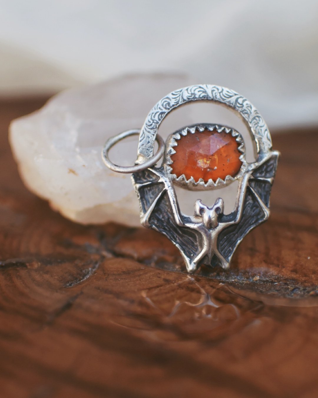 Orange Kyanite and Bat Pendant