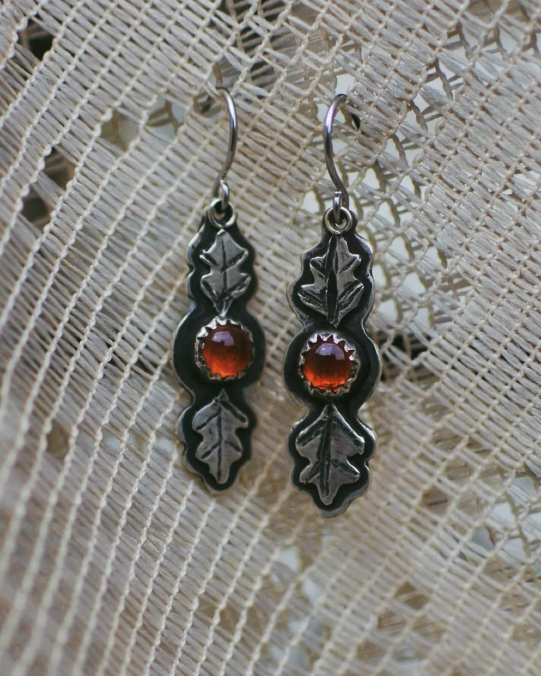 Hessonite Garnet and Oak Earrings