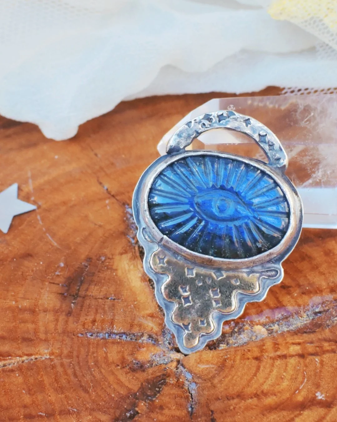 Labradorite Eye with Brass Pendant