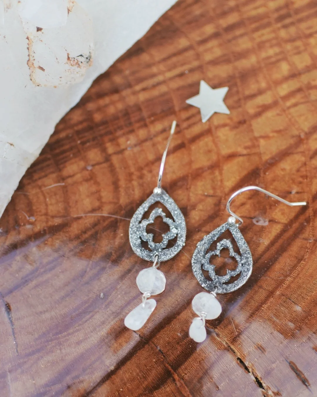 Quatrefoil Earrings with Moonstone Beads