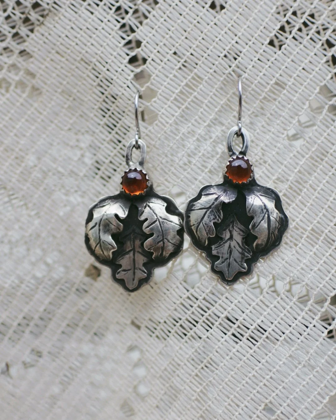 Hessonite Garnet and Oak Earrings