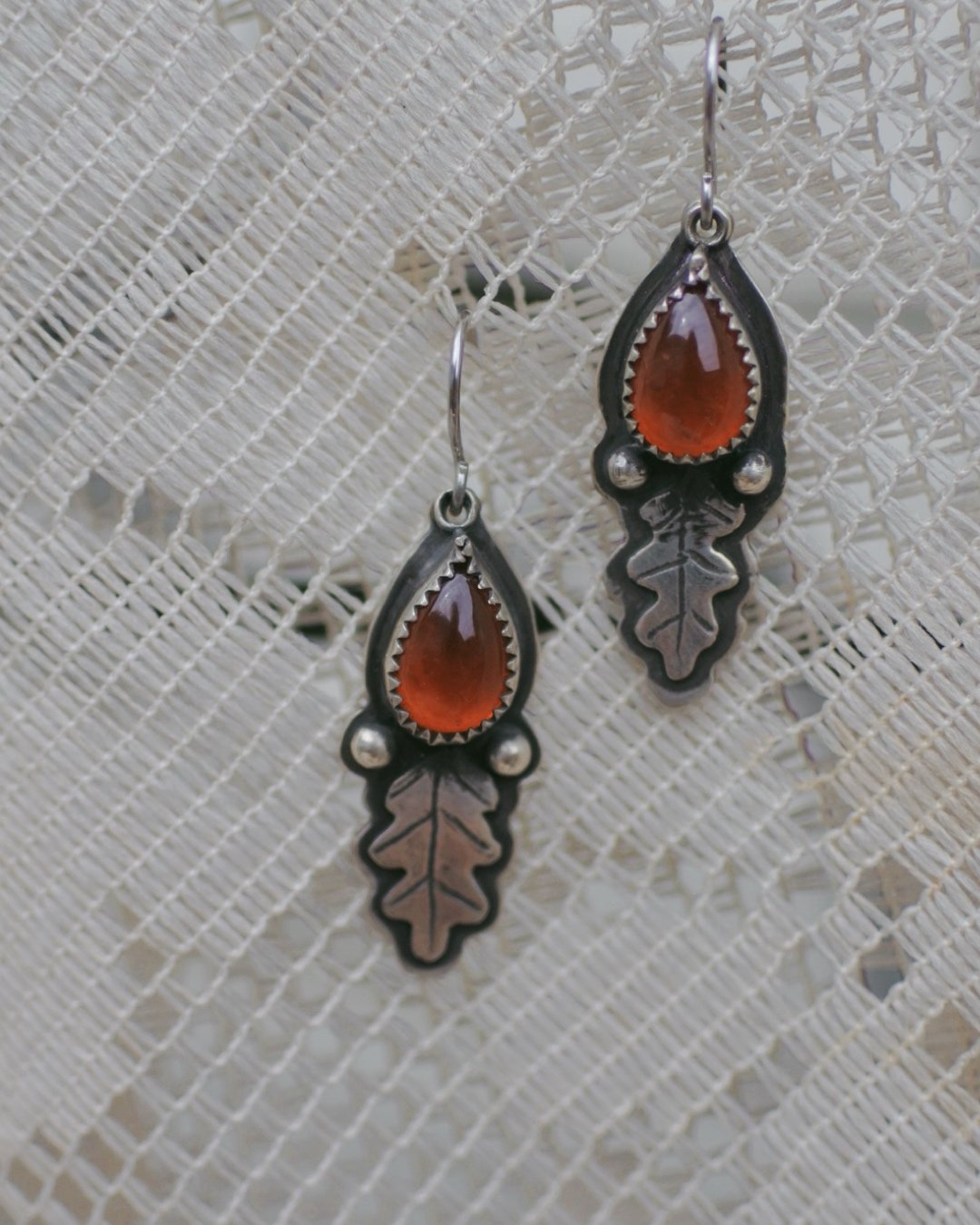 Hessonite Garnet and Oak Earrings