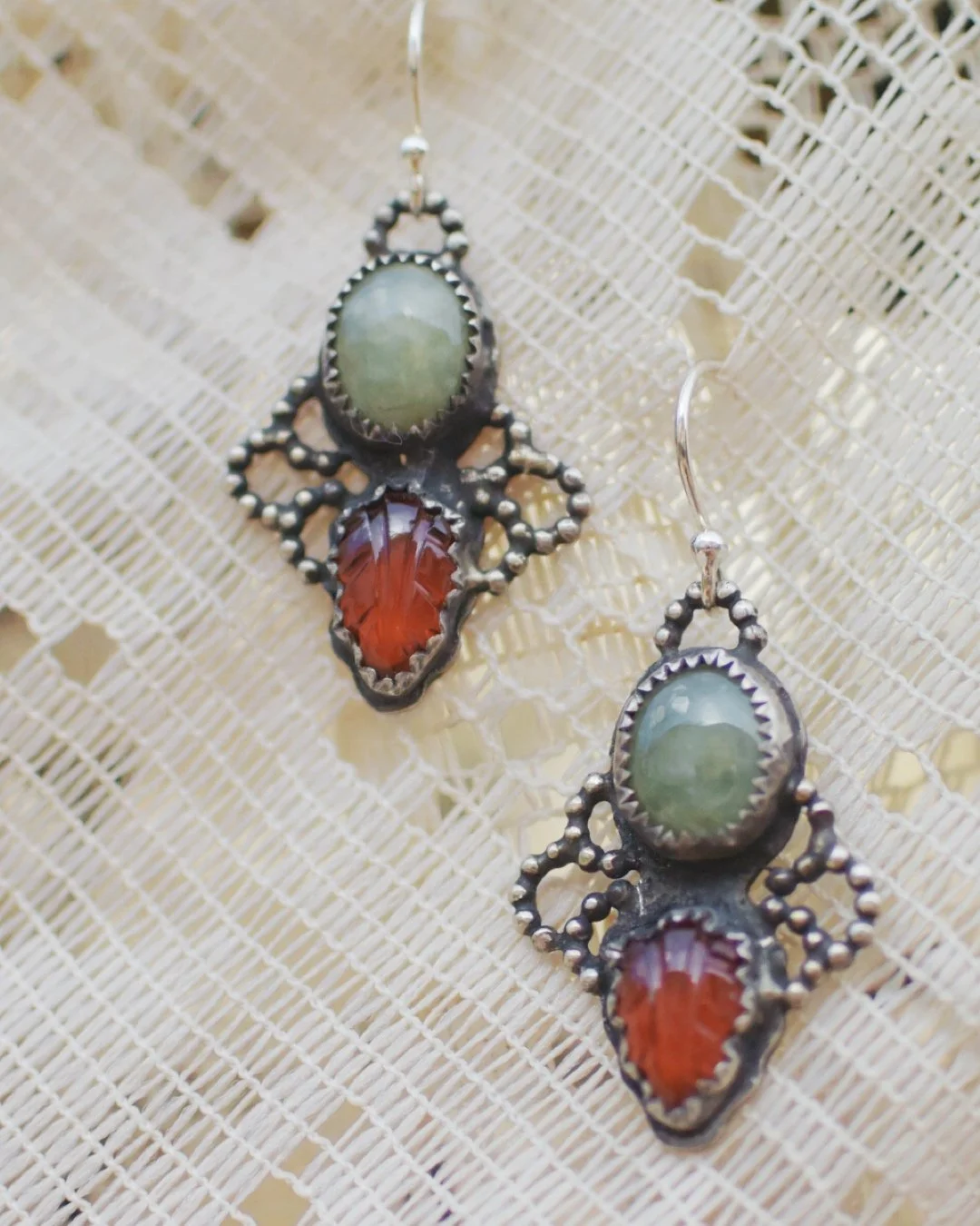 Jade and Hessonite Woodland Earrings