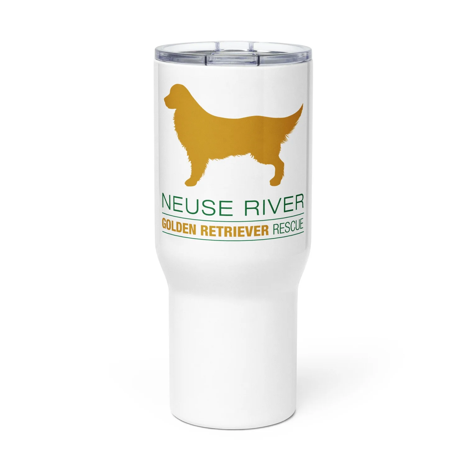 Travel mug with a handle — Neuse River Golden Retriever Rescue