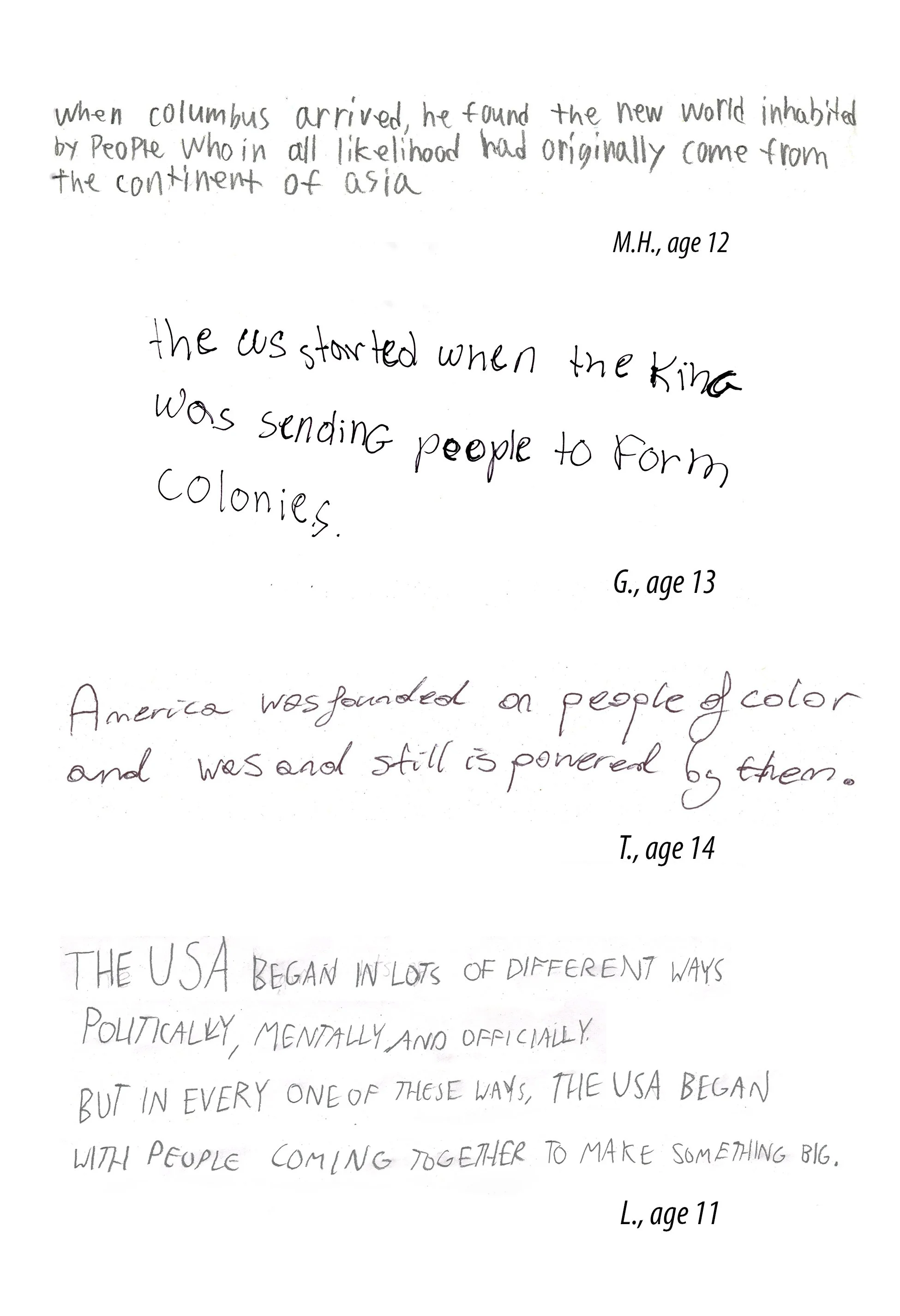 How did the USA begin? Responses by middle school students, 2025