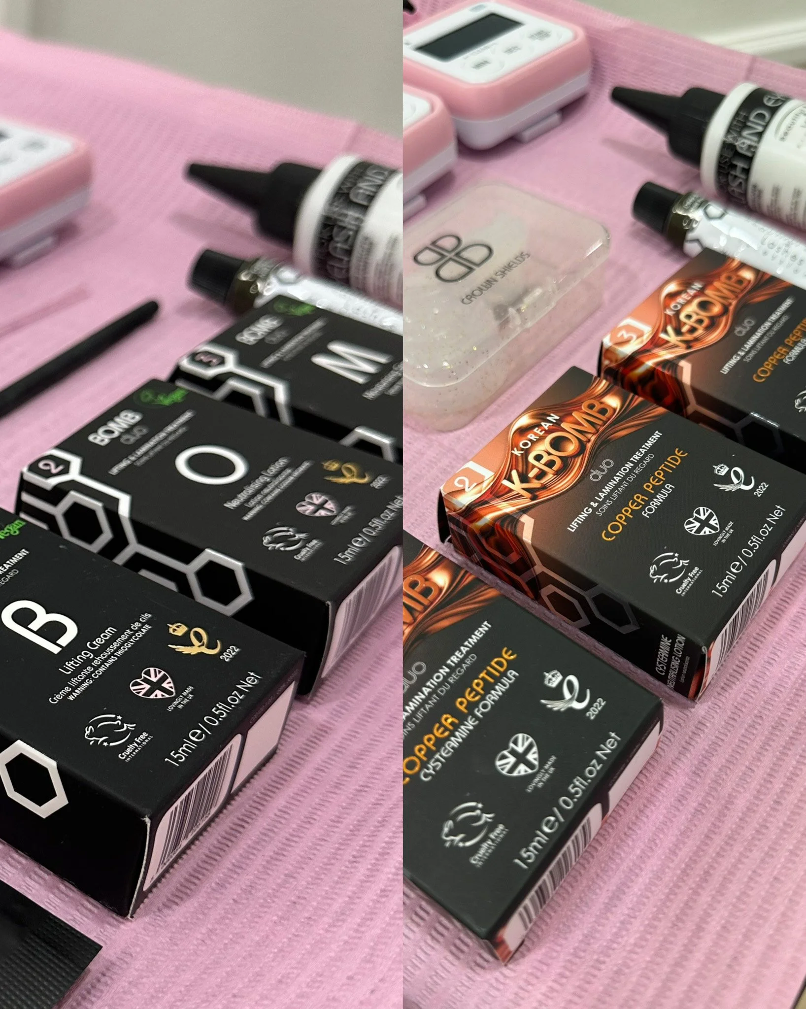 Beautiful Brows and Lashes product used at a training session at Crush Parlor led by lash artist Danielle.