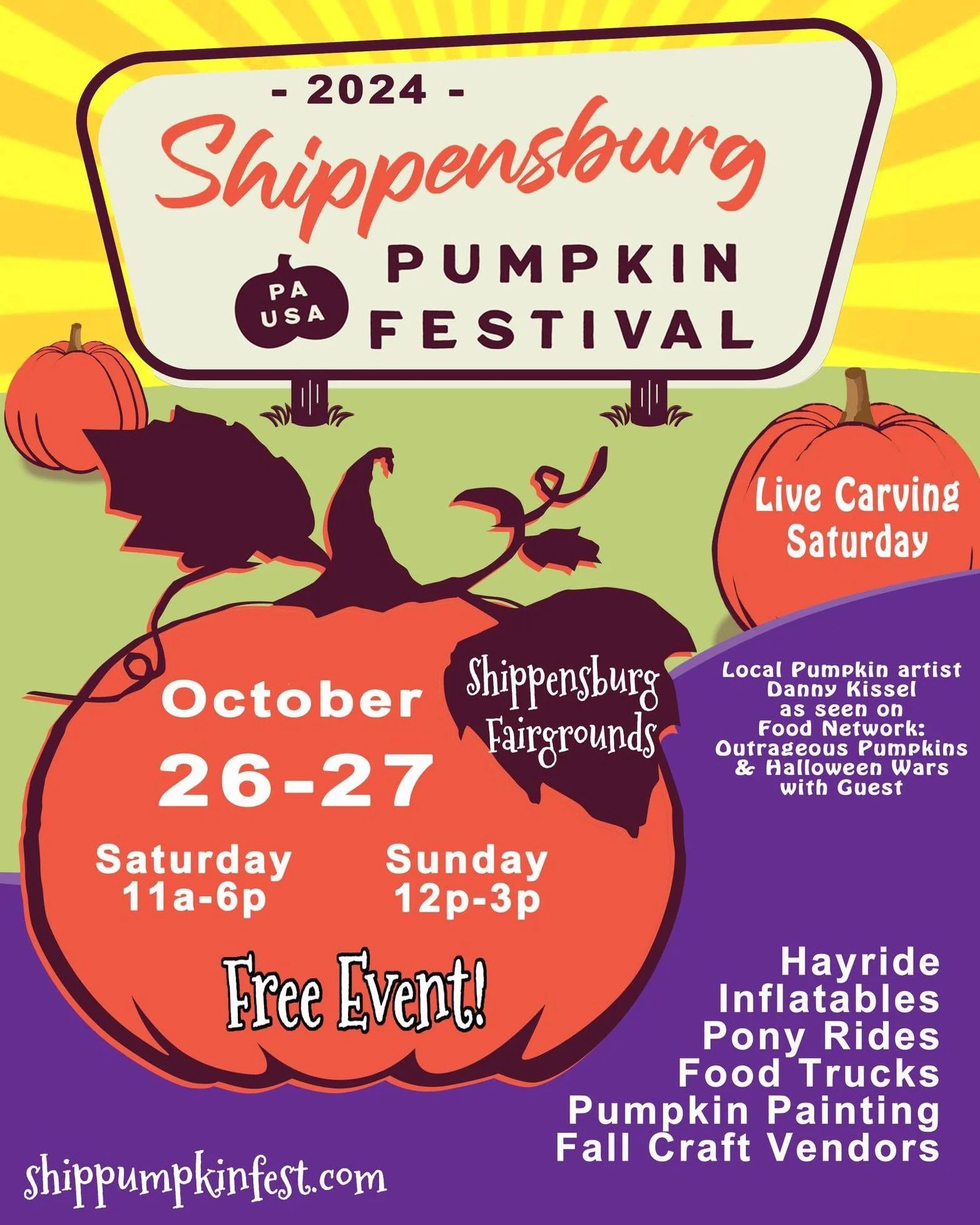 Just 5 DAYS until the Shippensburg Pumpkin Festival comes to the Shippensburg Fairgrounds this Saturday-Sunday, October 26-27! Make your plans now to join us for two fantastic days of live pumpkin carving, food trucks, fall craft vendors, hayrides, p