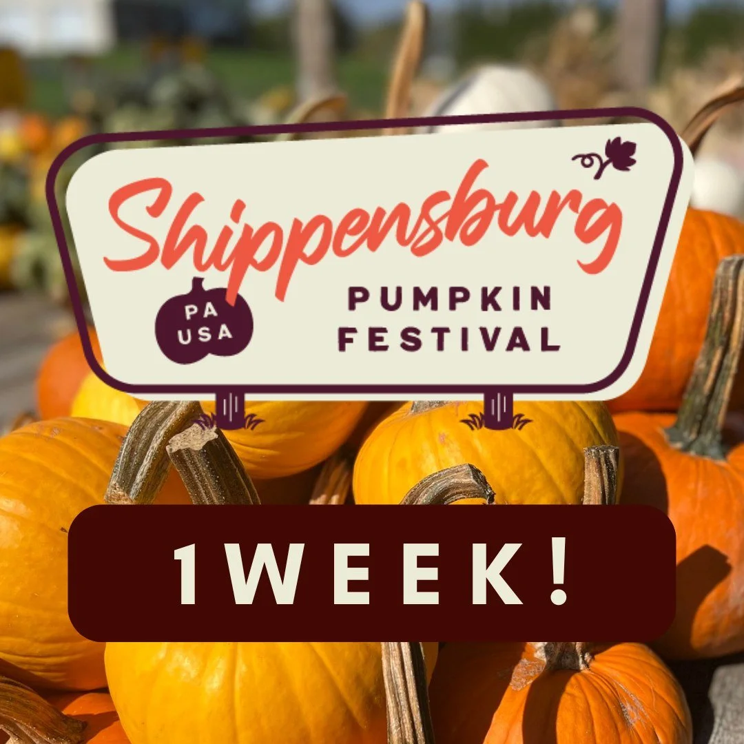 1 WEEK AWAY! 🎃 Join us next weekend, October 26-27, at the FREE Shippensburg Pumpkin Festival! Don't miss these amazing two days of live pumpkin carving, food trucks, fall craft vendors, activities for kids, and more!!