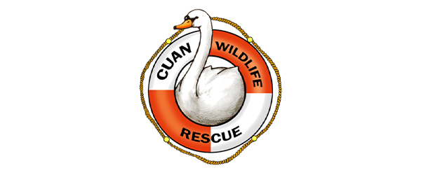 A circular logo featuring a swan with the words 'Cuan Wildlife Rescue' inside the circle.