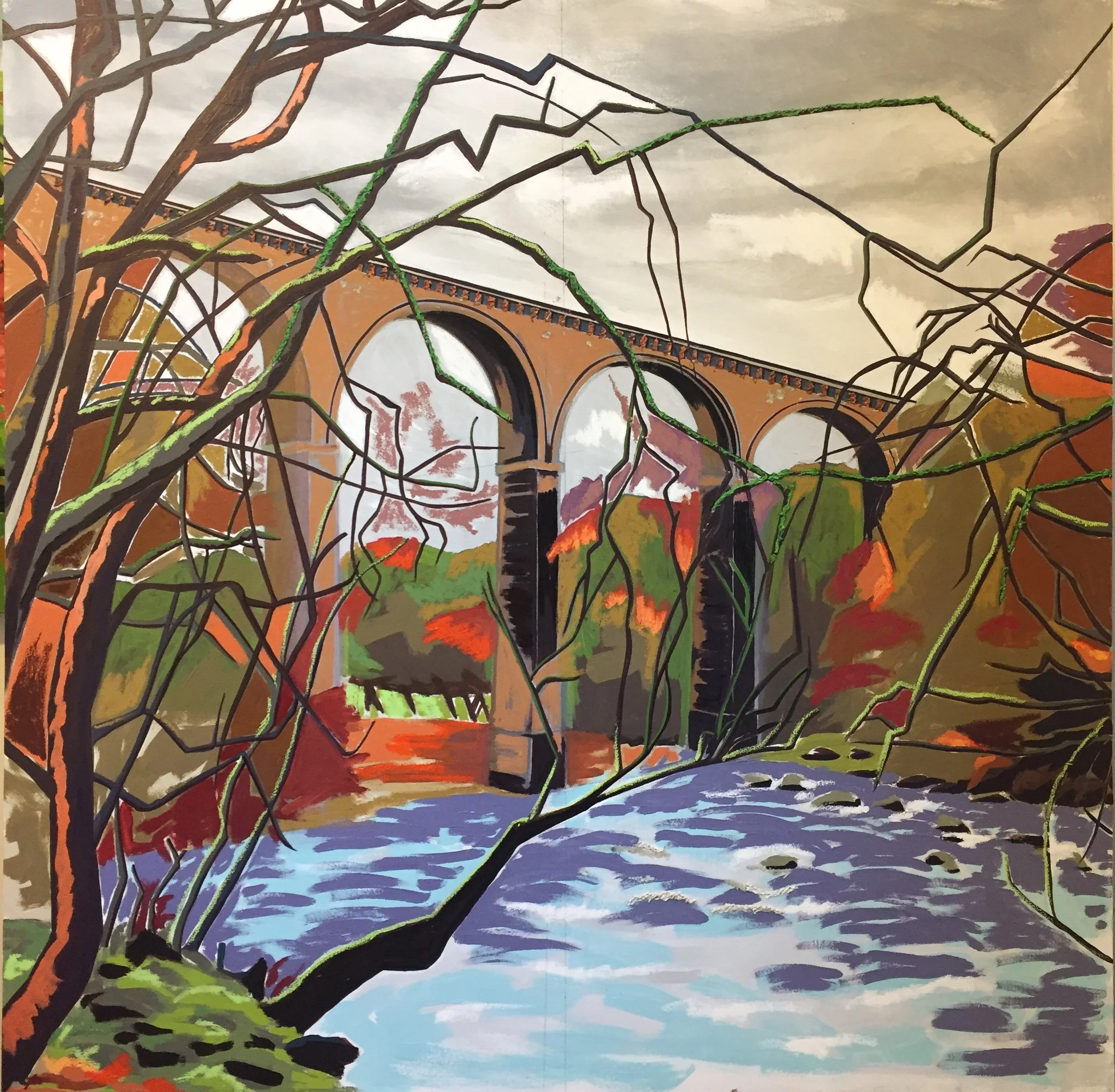 Lambley Viaduct | Oil and plastic on canvas | 90cm x 90cm | 2020
