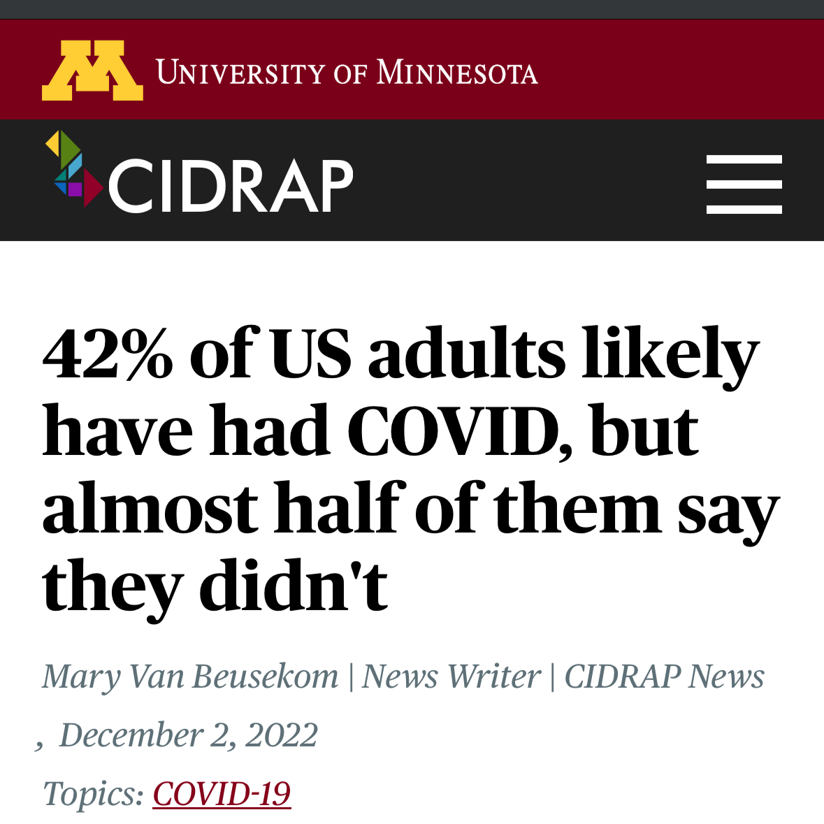 42% of US adults likely have had COVID, but almost half of them say they didn't