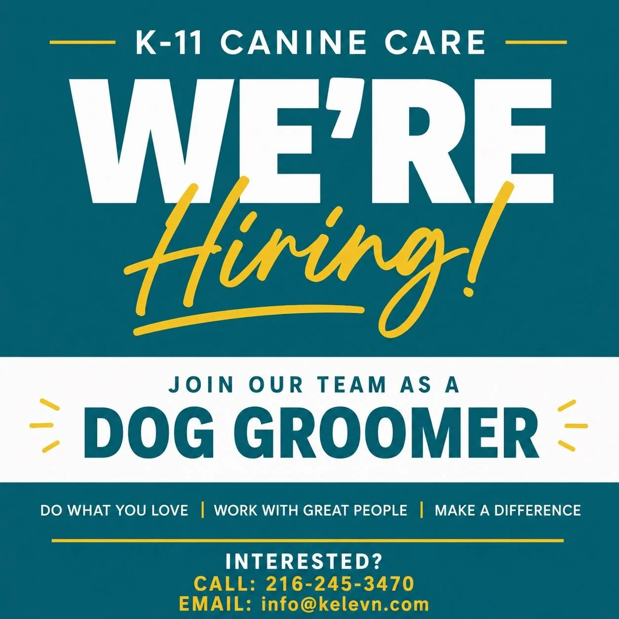 We&rsquo;re hiring!! Come join the k-11 team!🐾💙 #cleveland #doggroomerohio